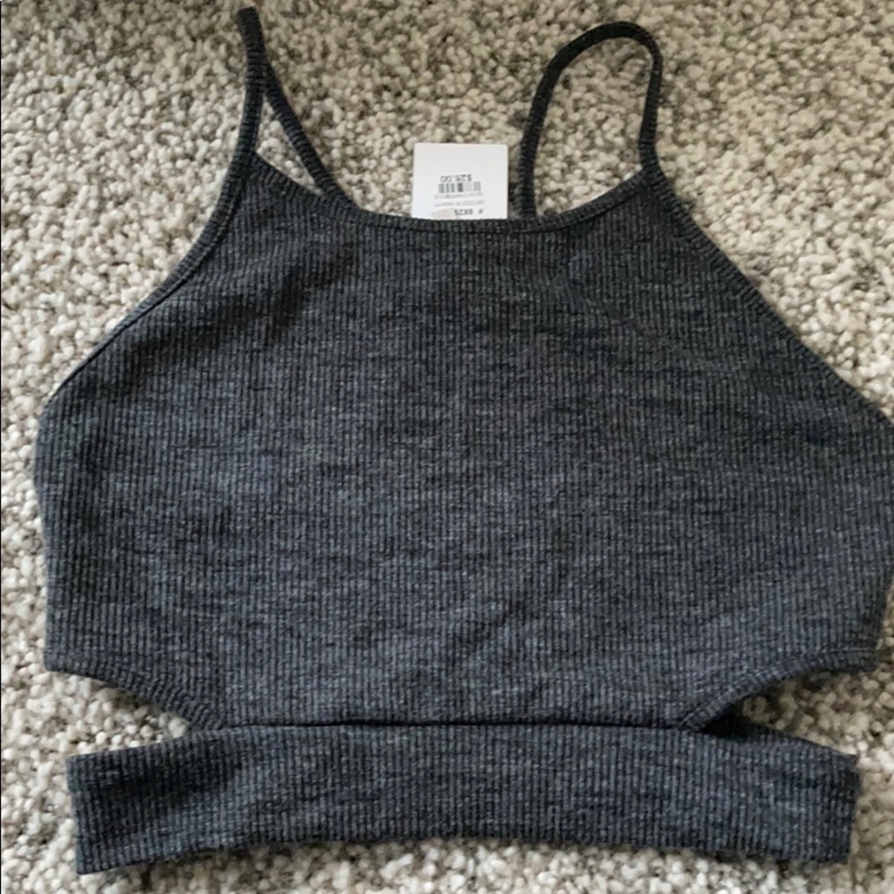 Grey cut out high neck crop top